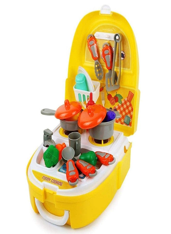 Xtore Kitchen Set Pretend Play Toys for Girls with Suitcase Carry Case | Little Chef Backpack Series Kitchen Cooking Toy Set with Accessories Pretend Play (Yellow) - Image 1